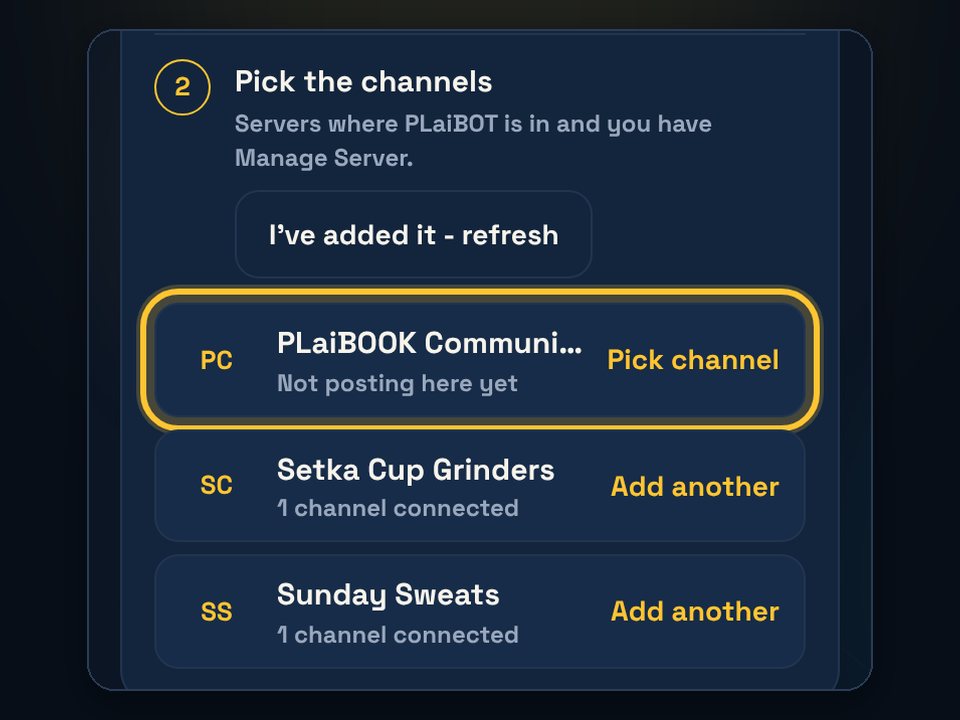 Server list with a Pick channel button