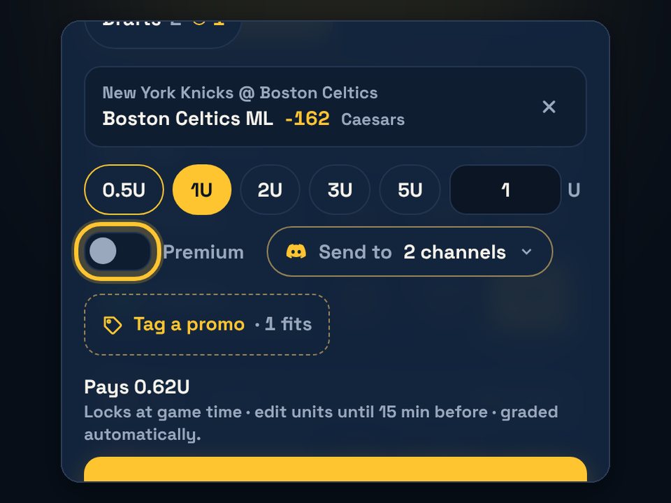 Bet slip with the Premium switch