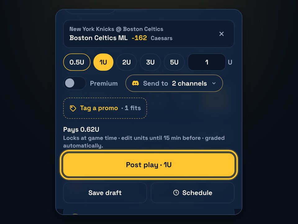 Bet slip with units and the Post play button