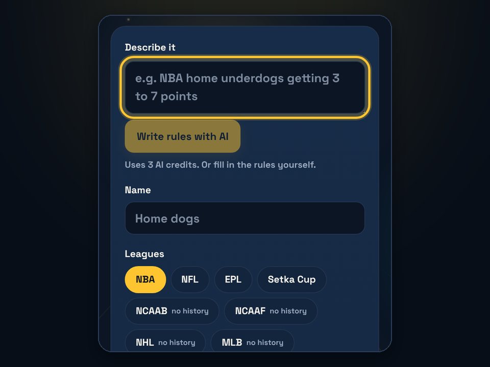 New strategy form with a description box